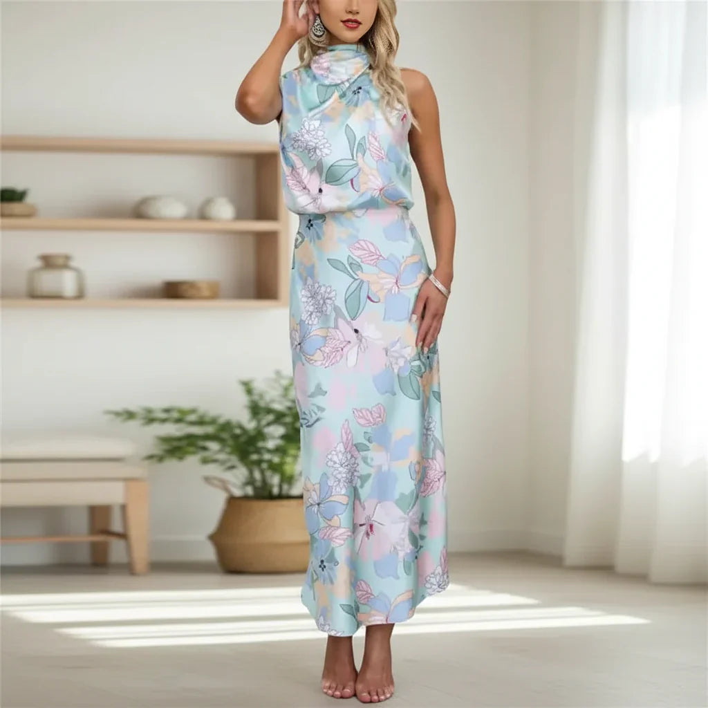 Robe d'été femme fleurs dos nu longue robe maxi soirée