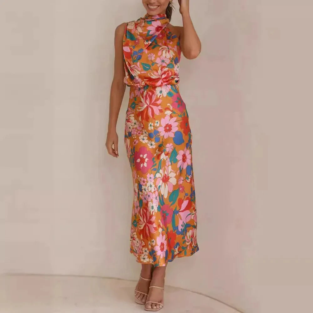 Robe d'été femme fleurs dos nu longue robe maxi soirée