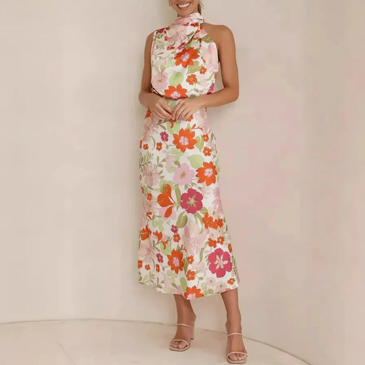Robe d'été femme fleurs dos nu longue robe maxi soirée