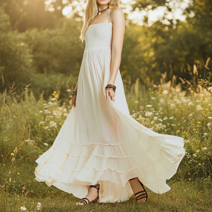 Robe d'Été Femme Longue Dos Nu Boho Maxi Robe Plage