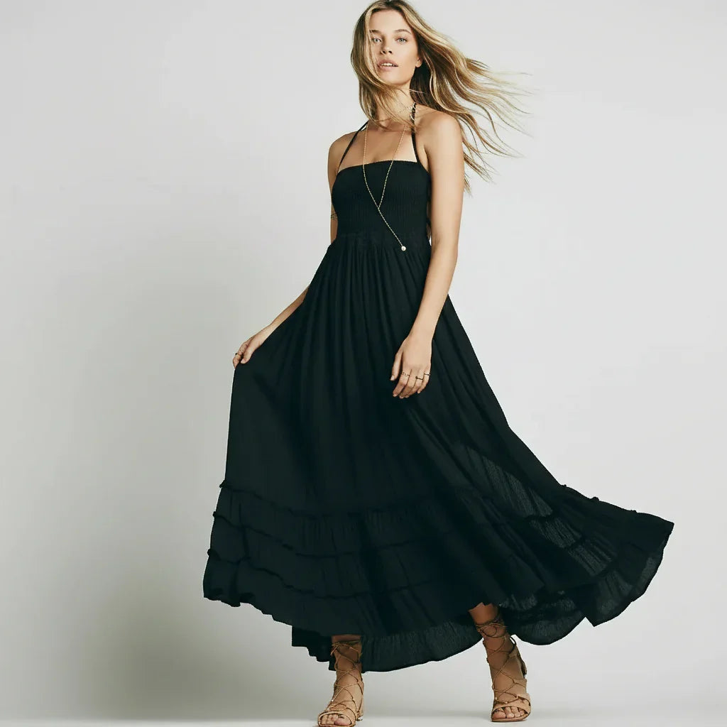 Robe d'Été Femme Longue Dos Nu Boho Maxi Robe Plage