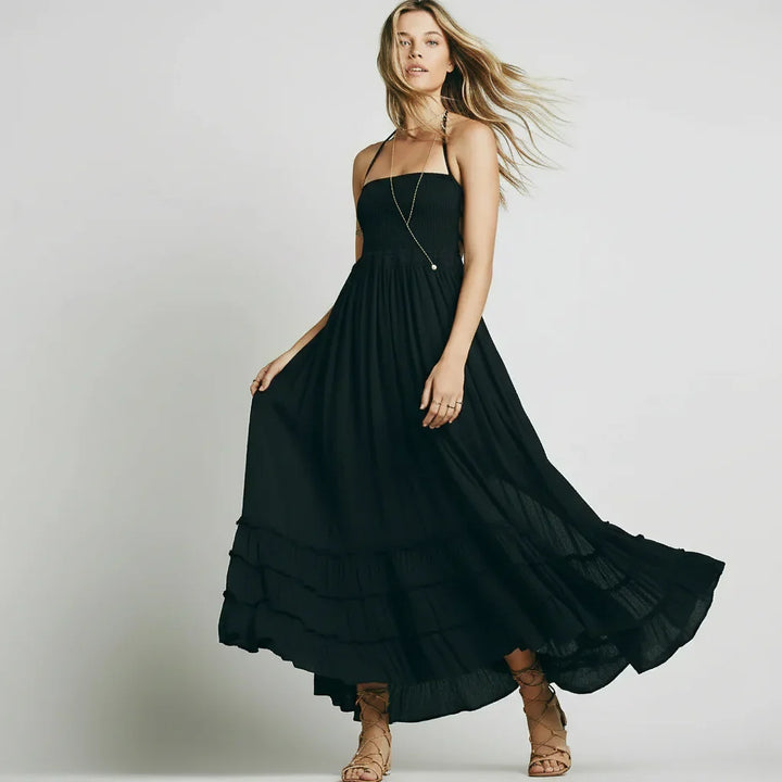 Robe d'Été Femme Longue Dos Nu Boho Maxi Robe Plage