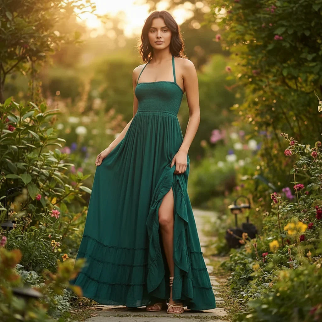 Robe d'Été Femme Longue Dos Nu Boho Maxi Robe Plage