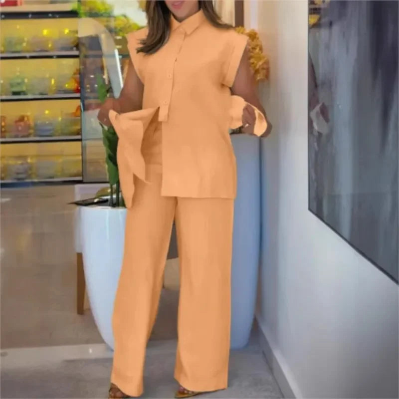 Ensemble pour femmes et chemisier en mélange de coton avec détail en nœud / Art de la couture contemporaine avec une touche féminine de précision !