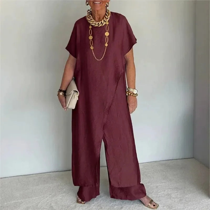 Aurenya™ Ensemble Avec Tunique Asymétrique et Pantalon Flottant