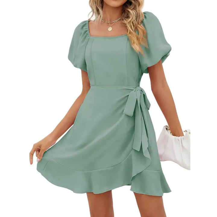 Donna - Robe à encolure carrée, manches bouffantes et ceinture en A