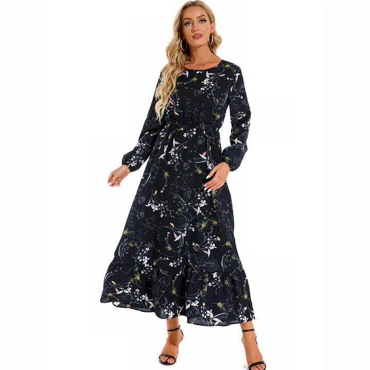 Robe maxi Boho à fleurs pour femmes | Manches longues