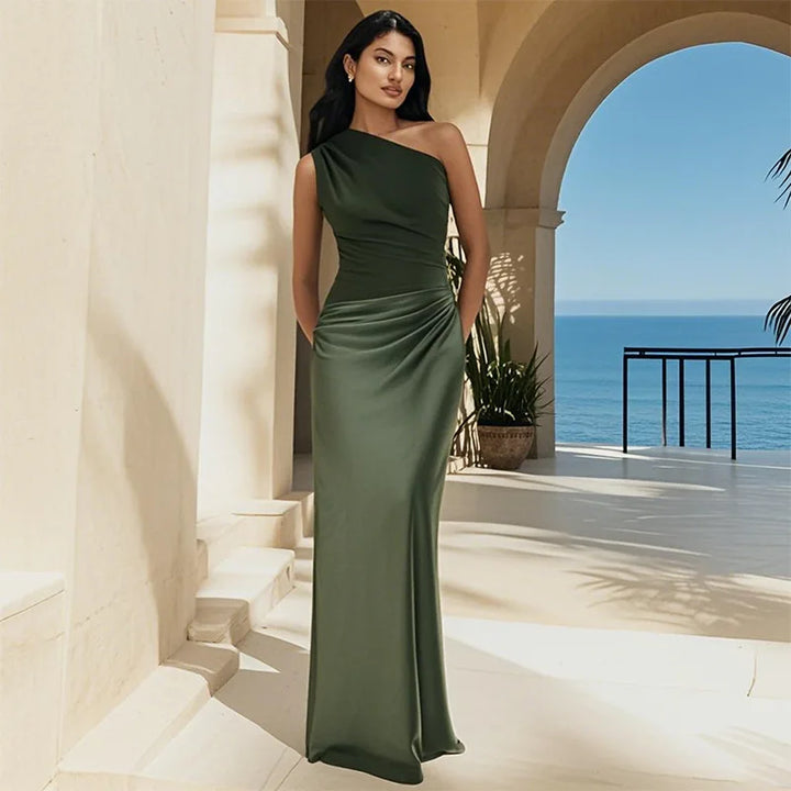 Amber™ – Robe Maxi Satin à Une Épaule