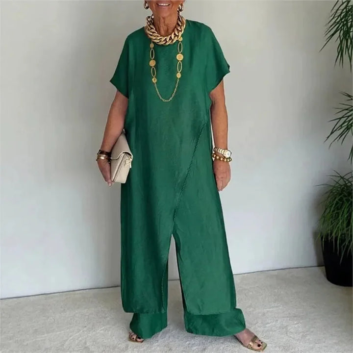 Aurenya™ Ensemble Avec Tunique Asymétrique et Pantalon Flottant