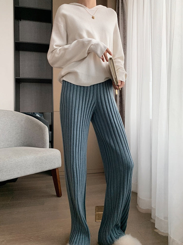 Pantalon long en tissu pour femmes à rayures
