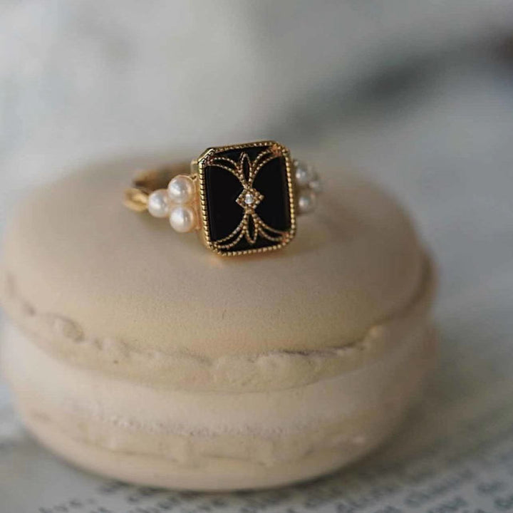 Bague Vintage Luxe Perle Émail