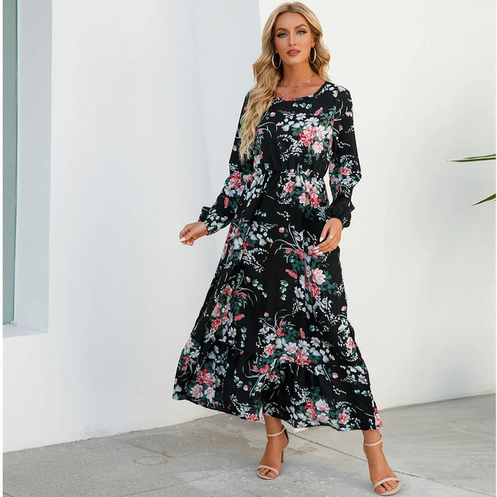 Robe maxi Boho à fleurs pour femmes | Manches longues