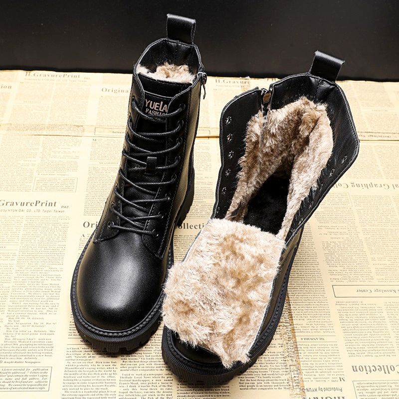 Bottes d'hiver en cuir noir confortables, stylées et polyvalentes pour femmes
