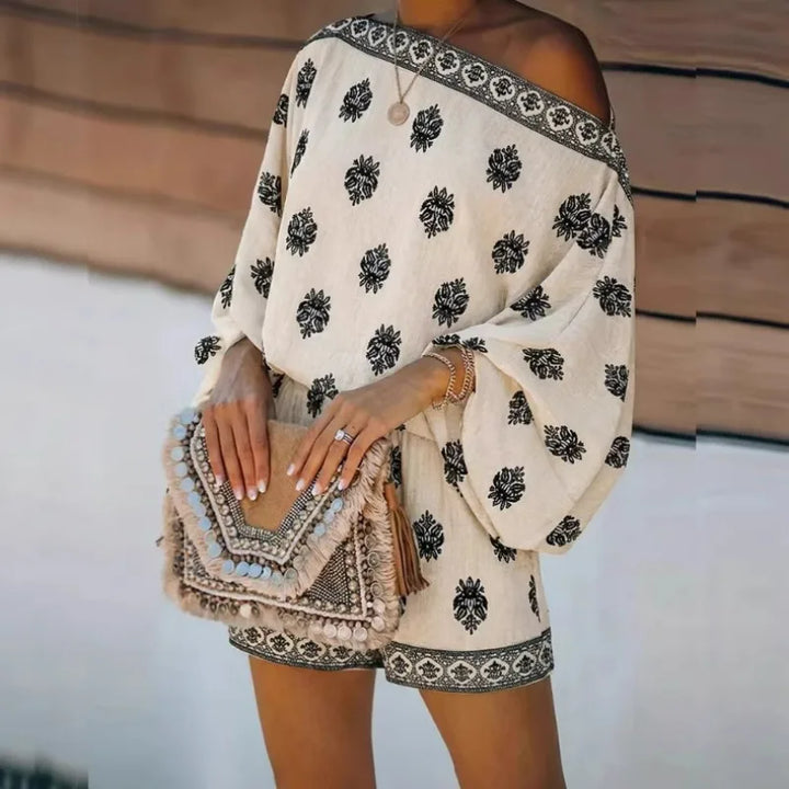 Maravie™ Combinaison Courte Avec Décolleté Bardot Et Motif Boho-Chic