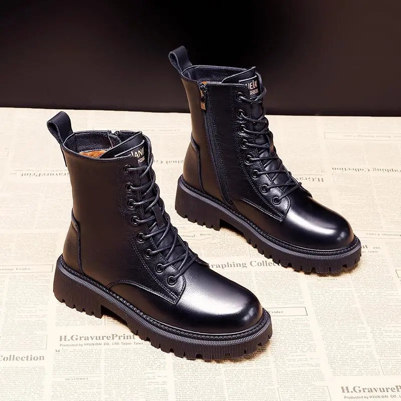 Bottes d'hiver en cuir noir confortables, stylées et polyvalentes pour femmes
