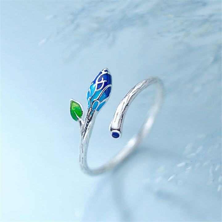 Bague réglable avec émail bleu et vert sur argent sterling