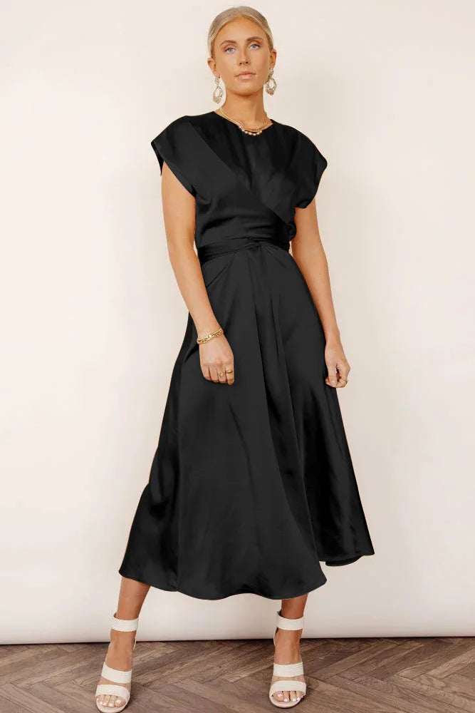 Daniela - Robe midi en satin avec nœud