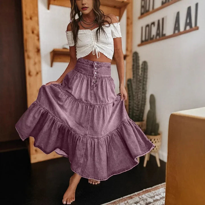 Jupe en Jean Belle Prairie™ avec des Niveaux Fluides en Look Usé