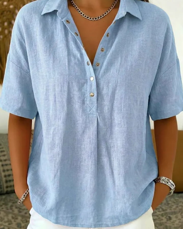 Tessa | Blouse à col et détail de bouton (1+1 GRATUIT)
