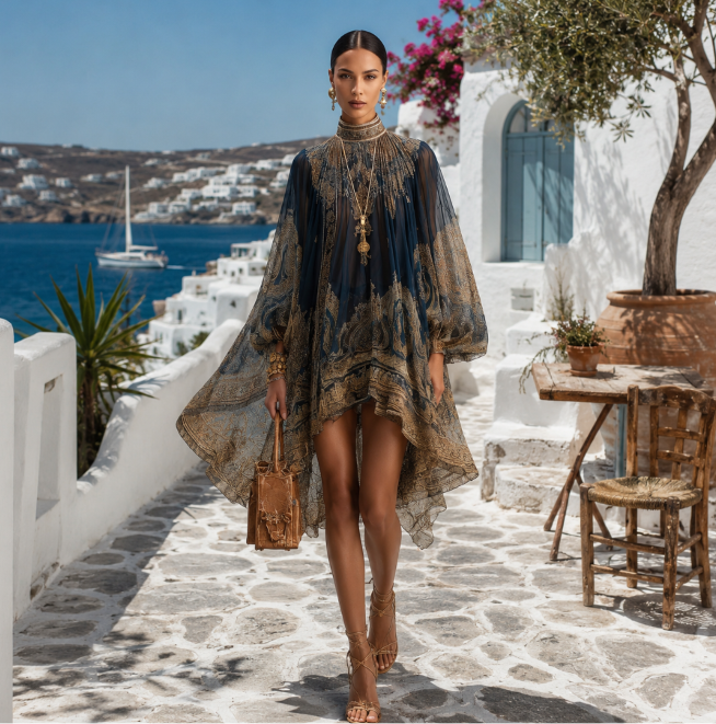 Valentina | Robe mini en chiffon fluide avec imprimé baroque