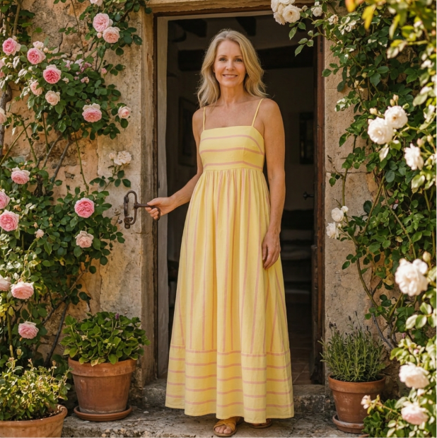 Oceane | Robe maxi à bretelles spaghetti rayée
