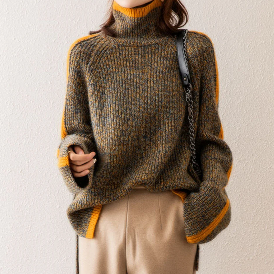 Pull à col roulé rayé confortable, chic et polyvalent pour femmes