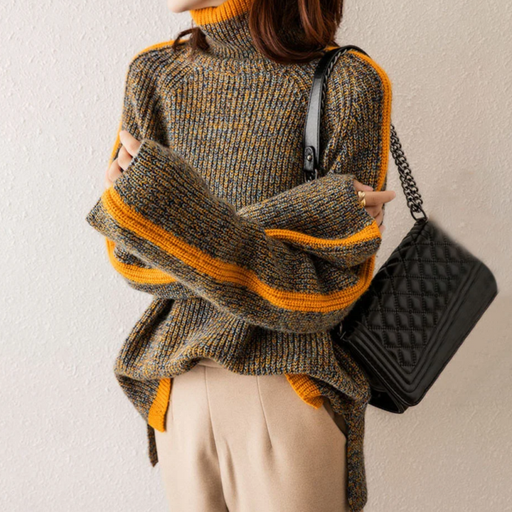 Pull à col roulé rayé confortable, chic et polyvalent pour femmes