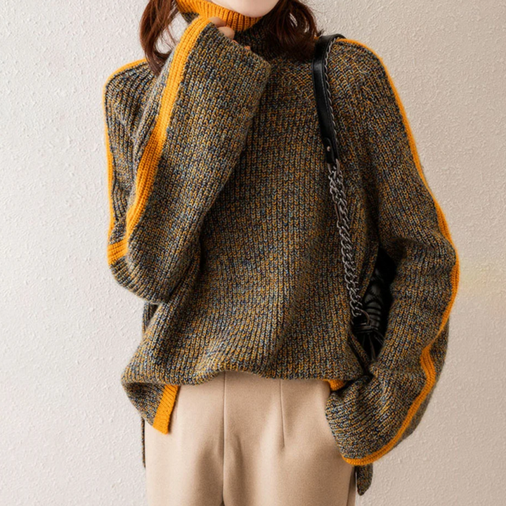 Pull à col roulé rayé confortable, chic et polyvalent pour femmes