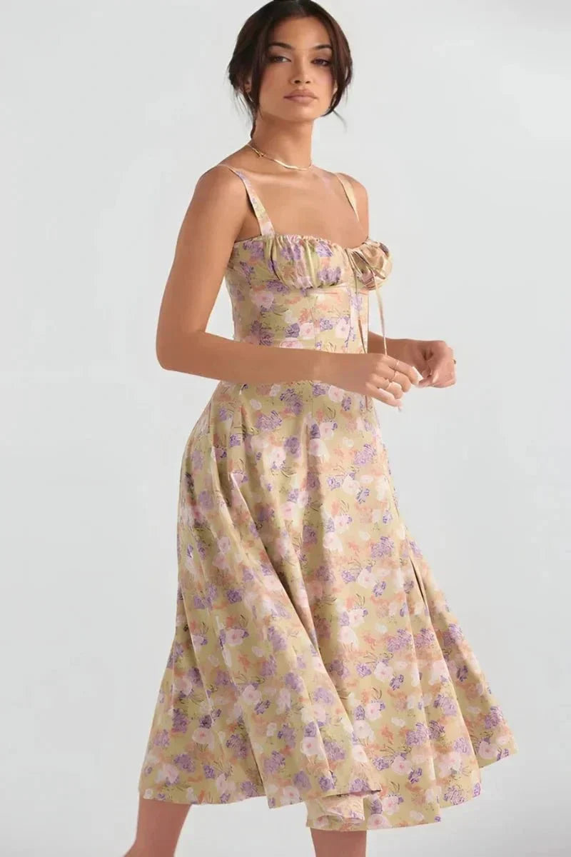 Linda | Robe Fleurie Femme Corset Fente Latérale Midi – Corset Fleurie Midi 2026