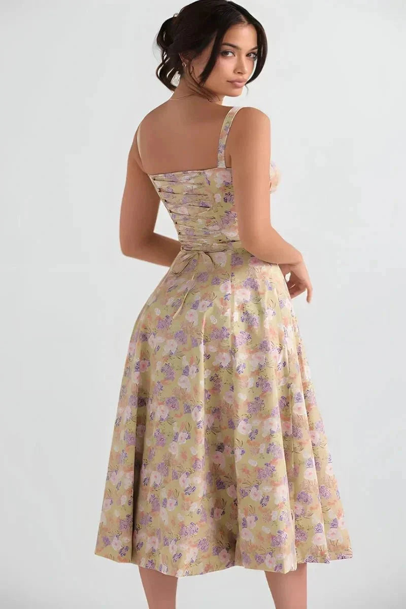 Linda | Robe Fleurie Femme Corset Fente Latérale Midi – Corset Fleurie Midi 2026