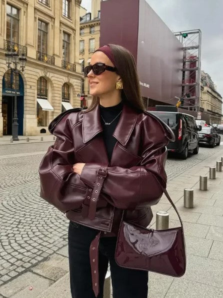 Veste courte d'automne-hiver en cuir pour femmes