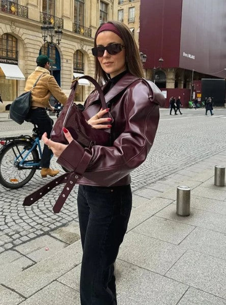 Veste courte d'automne-hiver en cuir pour femmes