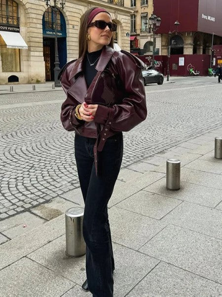 Veste courte d'automne-hiver en cuir pour femmes
