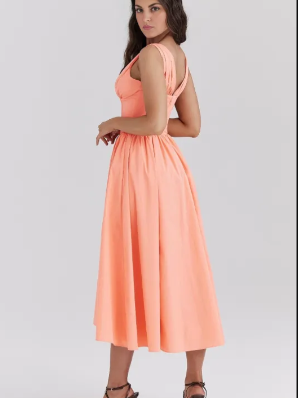 Ariana - Robe midi avec décolleté en V, corset et jupe évasée