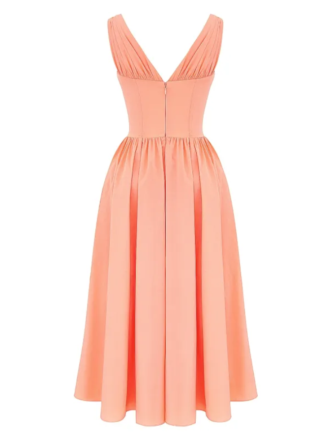 Ariana - Robe midi avec décolleté en V, corset et jupe évasée