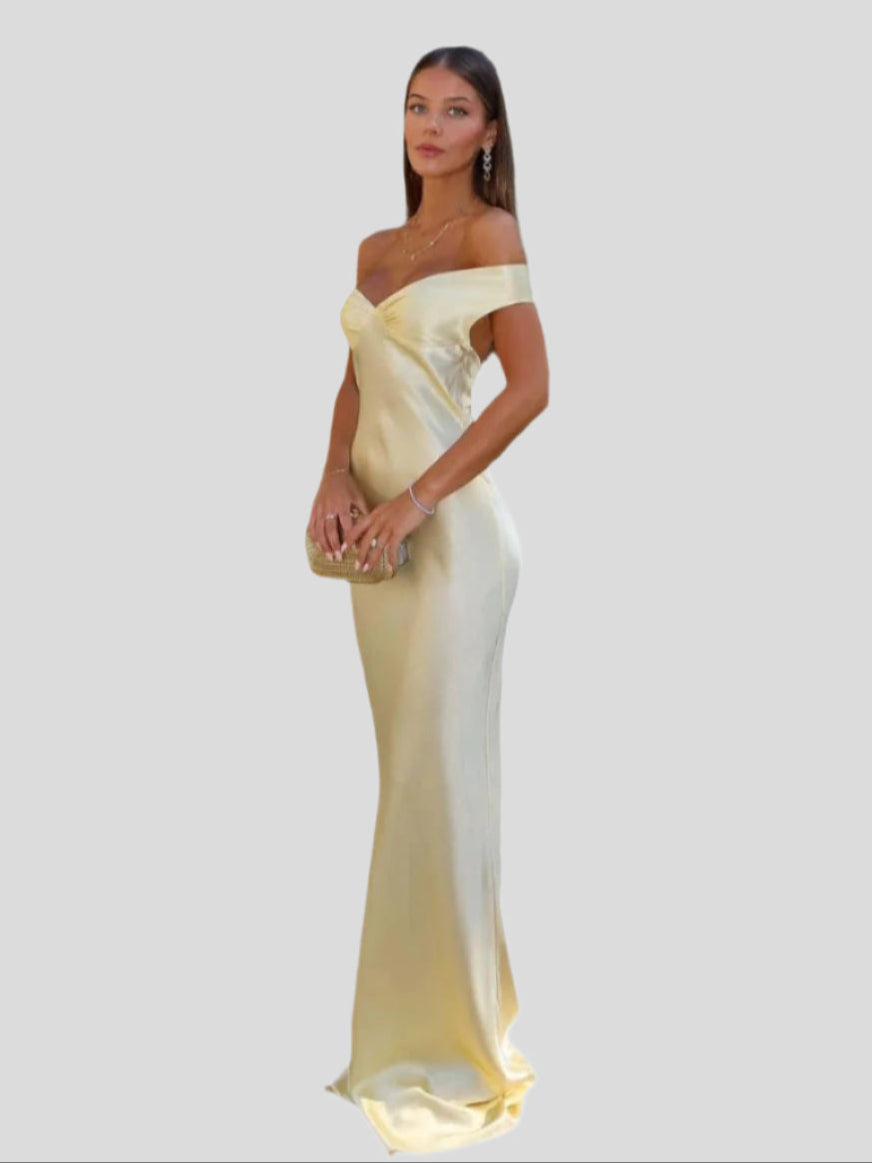 Marcelline – Robe de soirée sans bretelles en satin