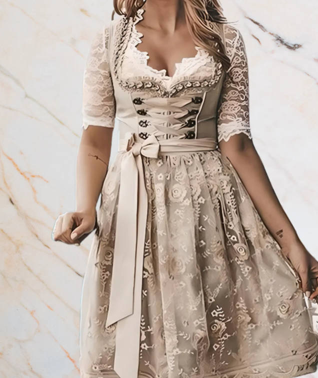 Robe Dirndl Beige Festive pour Femmes Oktoberfest