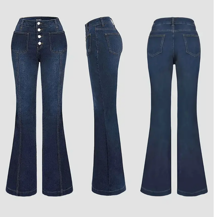 Merta – Jean évasé stretch pour femmes – Fermeture à bouton & coupe toutes saisons