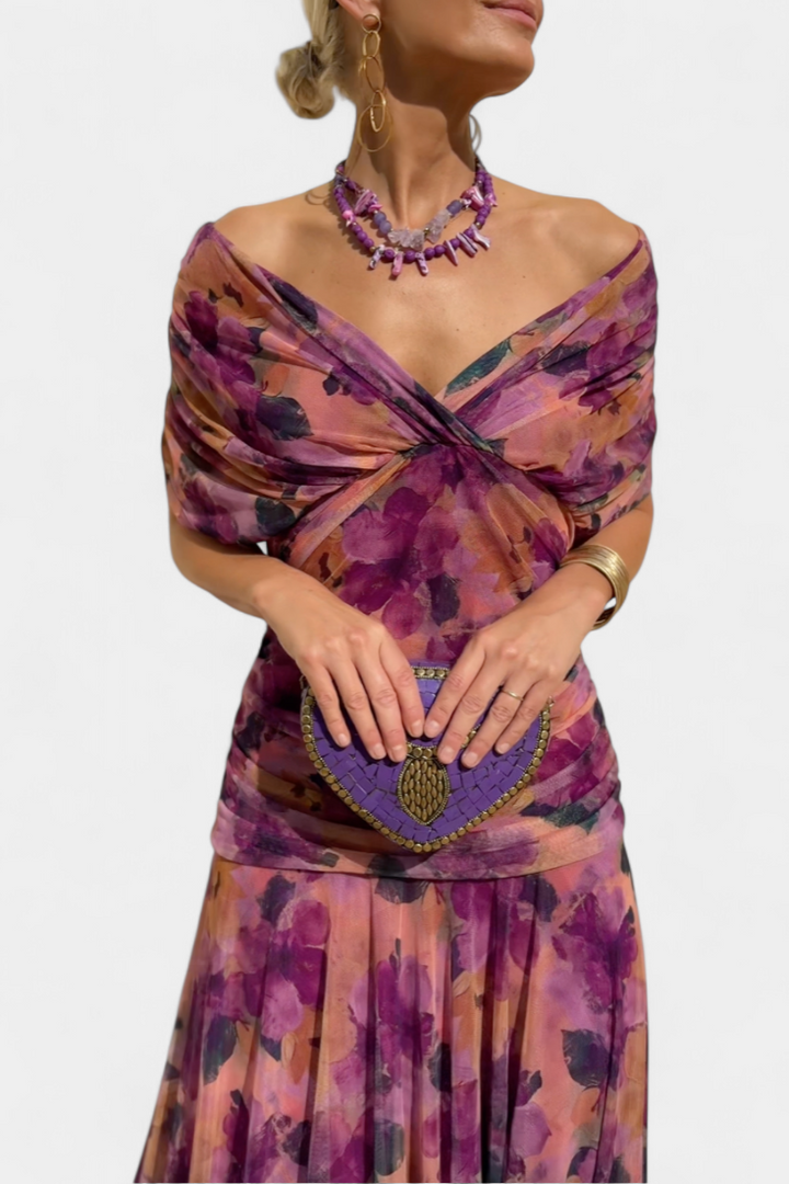 Robe Maxi Alondra avec imprimé floral créatif et décolleté en V