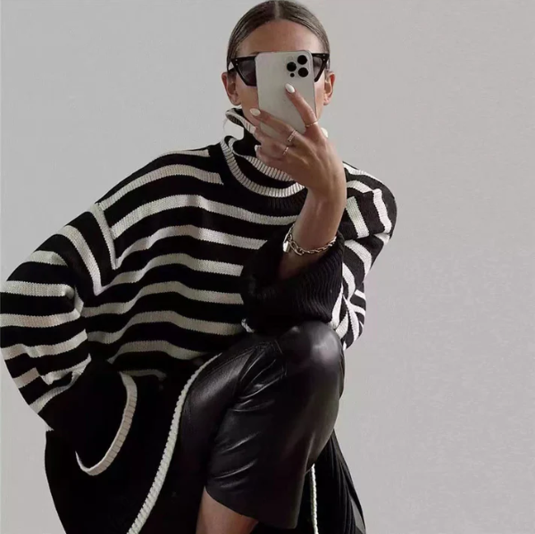 Nami - pull à col roulé rayé pour femmes