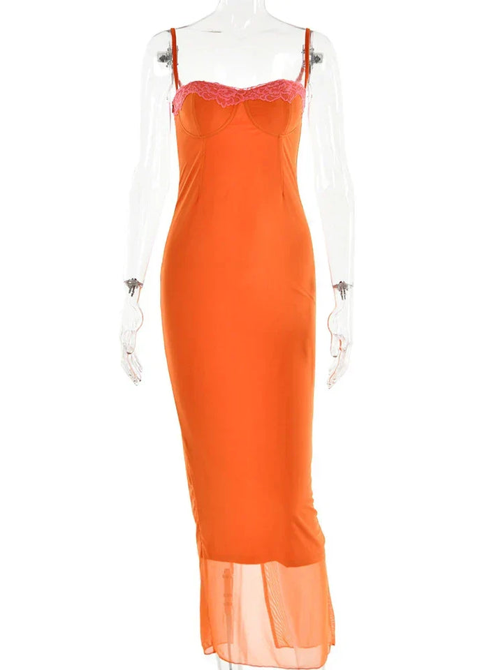 Cherley™ | Robe Maxi en Dentelle Orange