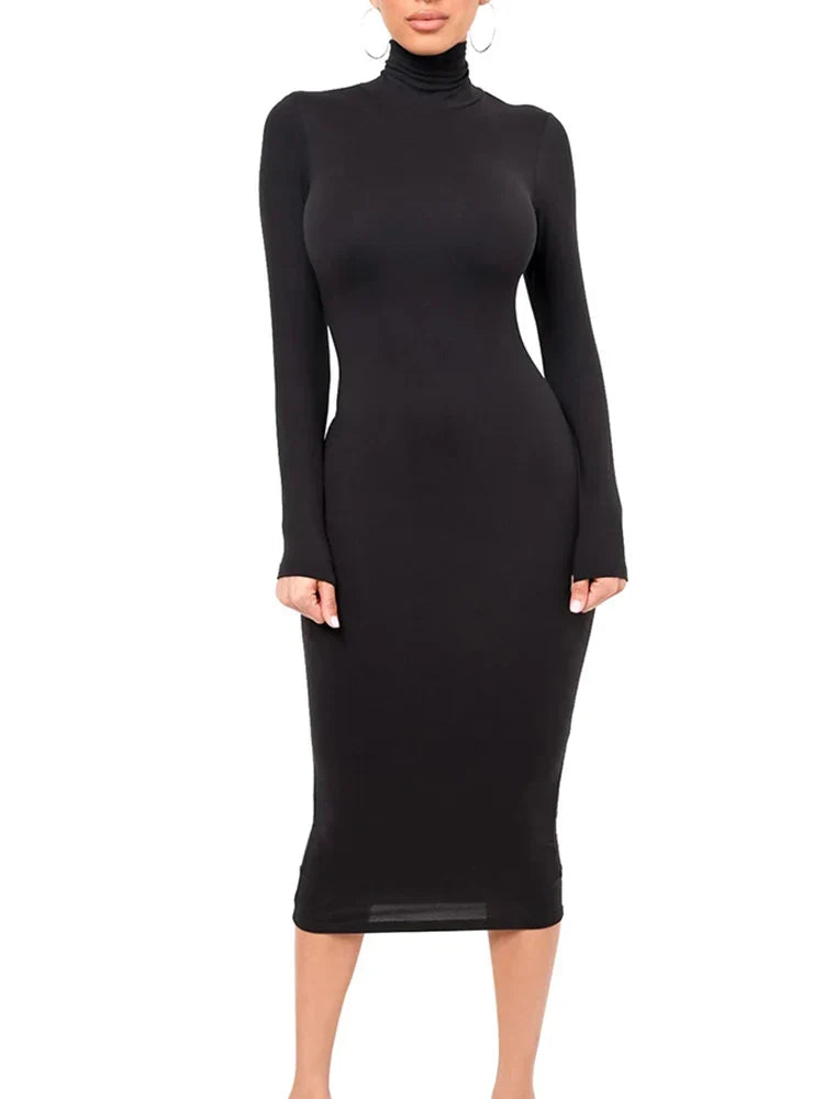 Robe Midi Épaule Roulée à Manches Longues pour Femmes