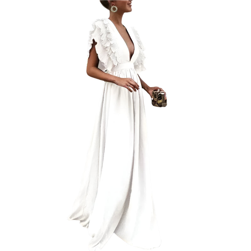 Robe Maxi LuxeFlair avec décolleté en V profond et volants