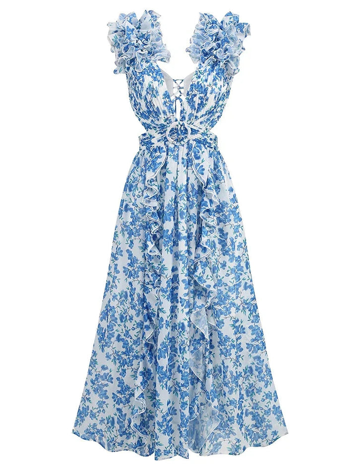 Daniela | Robe maxi avec décolleté à volants pour occasions élégantes