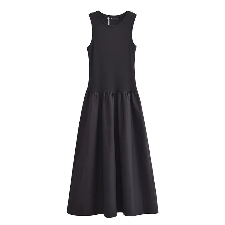 Robe Midi Sans Manches Regina avec Col Rond
