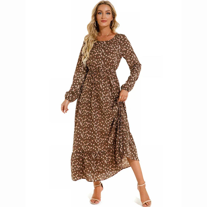 Robe maxi Boho à fleurs pour femmes | Manches longues