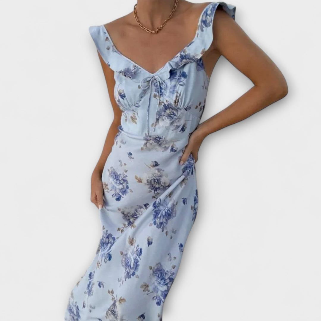 Robe maxi avec un motif floral mystérieux et un décolleté plongeant