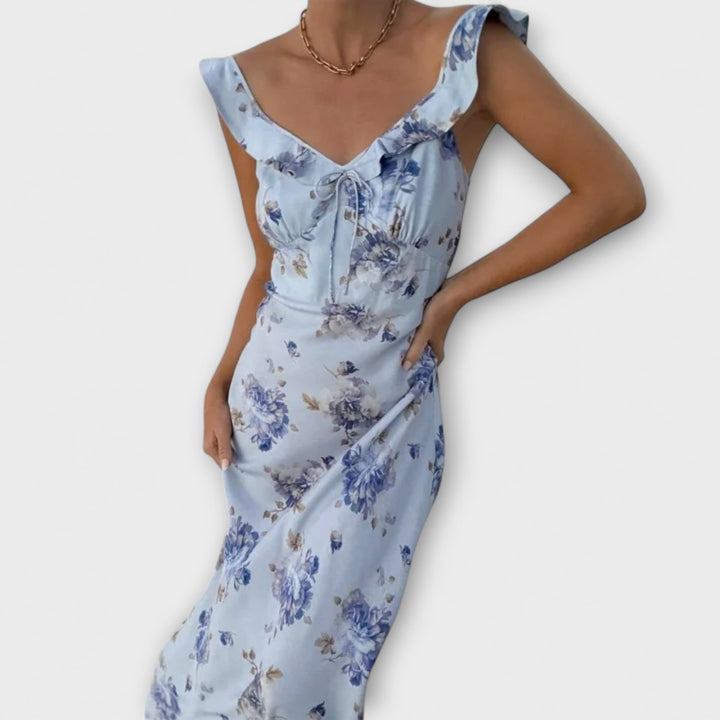 Robe maxi avec un motif floral mystérieux et un décolleté plongeant