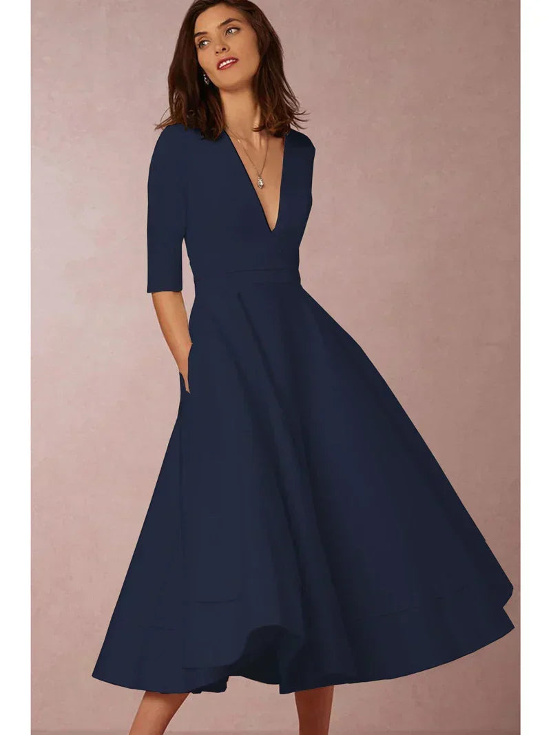Diana - Robe midi avec décolleté en V