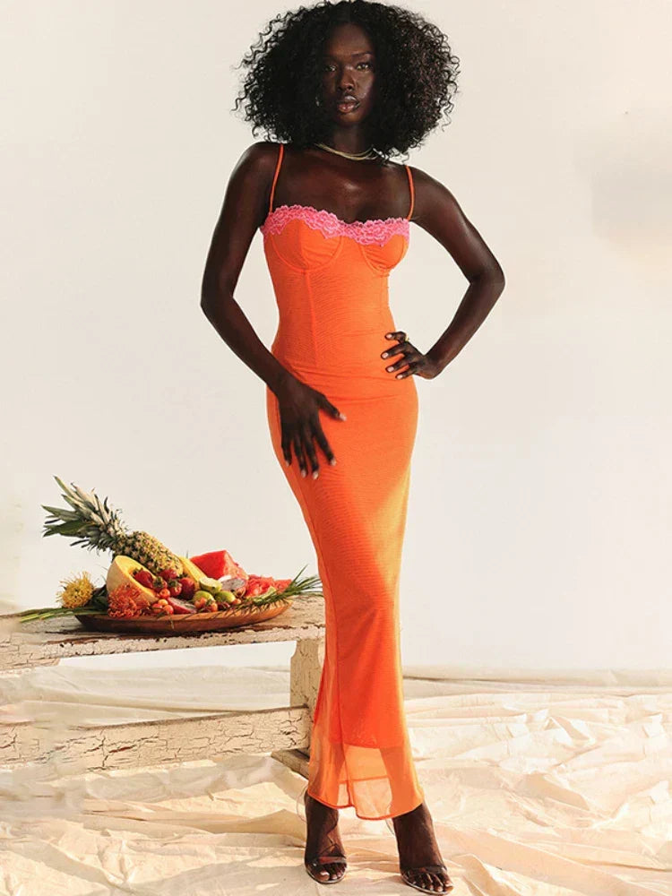 Cherley™ | Robe Maxi en Dentelle Orange